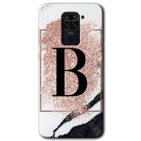 Xiaomi Redmi Note 9 Pembe Mermer Desenli B Harfi Baskılı Uyumlu Silikon Kılıf