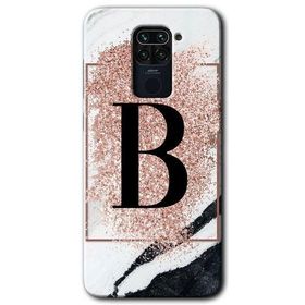 Xiaomi Redmi Note 9 Pembe Mermer Desenli B Harfi Baskılı Uyumlu Silikon Kılıf
