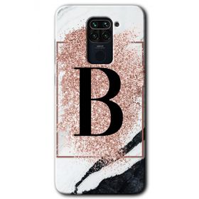 Xiaomi Redmi Note 9 Pembe Mermer Desenli B Harfi Baskılı Uyumlu Silikon Kılıf