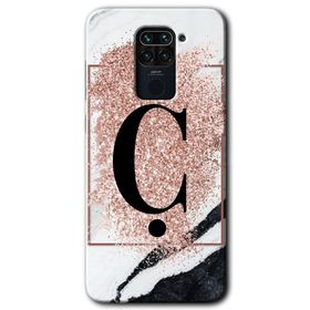 Xiaomi Redmi Note 9 Pembe Mermer Desenli Ç Harfi Baskılı Uyumlu Silikon Kılıf