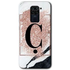 Xiaomi Redmi Note 9 Pembe Mermer Desenli Ç Harfi Baskılı Uyumlu Silikon Kılıf