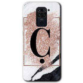 Xiaomi Redmi Note 9 Pembe Mermer Desenli Ç Harfi Baskılı Uyumlu Silikon Kılıf