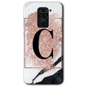 Xiaomi Redmi Note 9 Pembe Mermer Desenli Ç Harfi Baskılı Uyumlu Silikon Kılıf