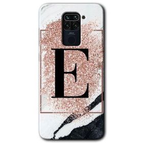 Xiaomi Redmi Note 9 Pembe Mermer Desenli E Harfi Baskılı Uyumlu Silikon Kılıf