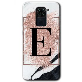 Xiaomi Redmi Note 9 Pembe Mermer Desenli E Harfi Baskılı Uyumlu Silikon Kılıf