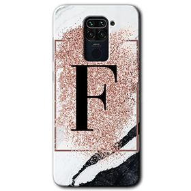 Xiaomi Redmi Note 9 Pembe Mermer Desenli F Harfi Baskılı Uyumlu Silikon Kılıf