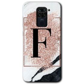 Xiaomi Redmi Note 9 Pembe Mermer Desenli F Harfi Baskılı Uyumlu Silikon Kılıf