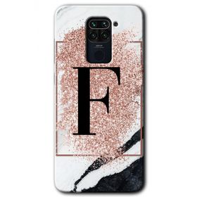 Xiaomi Redmi Note 9 Pembe Mermer Desenli F Harfi Baskılı Uyumlu Silikon Kılıf