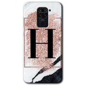 Xiaomi Redmi Note 9 Pembe Mermer Desenli H Harfi Baskılı Uyumlu Silikon Kılıf