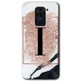 Xiaomi Redmi Note 9 Pembe Mermer Desenli I Harfi Baskılı Uyumlu Silikon Kılıf