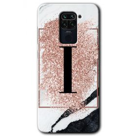 Xiaomi Redmi Note 9 Pembe Mermer Desenli I Harfi Baskılı Uyumlu Silikon Kılıf