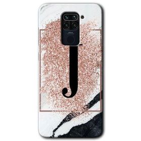 Xiaomi Redmi Note 9 Pembe Mermer Desenli J Harfi Baskılı Uyumlu Silikon Kılıf