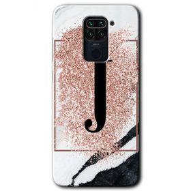 Xiaomi Redmi Note 9 Pembe Mermer Desenli J Harfi Baskılı Uyumlu Silikon Kılıf