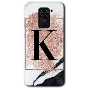 Xiaomi Redmi Note 9 Pembe Mermer Desenli K Harfi Baskılı Uyumlu Silikon Kılıf
