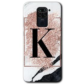 Xiaomi Redmi Note 9 Pembe Mermer Desenli K Harfi Baskılı Uyumlu Silikon Kılıf