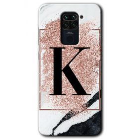 Xiaomi Redmi Note 9 Pembe Mermer Desenli K Harfi Baskılı Uyumlu Silikon Kılıf