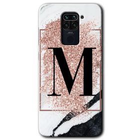 Xiaomi Redmi Note 9 Pembe Mermer Desenli M Harfi Baskılı Uyumlu Silikon Kılıf