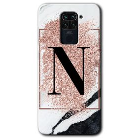 Xiaomi Redmi Note 9 Pembe Mermer Desenli N Harfi Baskılı Uyumlu Silikon Kılıf