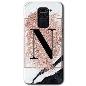 Xiaomi Redmi Note 9 Pembe Mermer Desenli N Harfi Baskılı Uyumlu Silikon Kılıf
