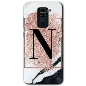 Xiaomi Redmi Note 9 Pembe Mermer Desenli N Harfi Baskılı Uyumlu Silikon Kılıf