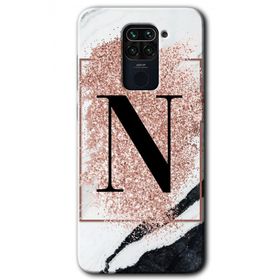 Xiaomi Redmi Note 9 Pembe Mermer Desenli N Harfi Baskılı Uyumlu Silikon Kılıf