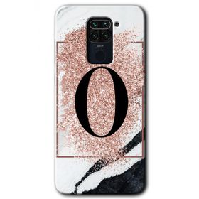 Xiaomi Redmi Note 9 Pembe Mermer Desenli O Harfi Baskılı Uyumlu Silikon Kılıf