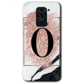 Xiaomi Redmi Note 9 Pembe Mermer Desenli O Harfi Baskılı Uyumlu Silikon Kılıf