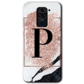 Xiaomi Redmi Note 9 Pembe Mermer Desenli P Harfi Baskılı Uyumlu Silikon Kılıf
