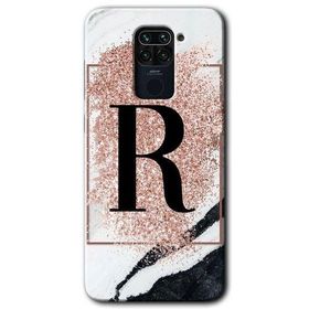 Xiaomi Redmi Note 9 Pembe Mermer Desenli R Harfi Baskılı Uyumlu Silikon Kılıf