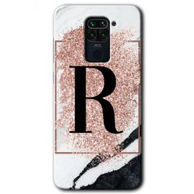 Xiaomi Redmi Note 9 Pembe Mermer Desenli R Harfi Baskılı Uyumlu Silikon Kılıf