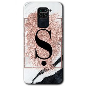 Xiaomi Redmi Note 9 Pembe Mermer Desenli Ş Harfi Baskılı Uyumlu Silikon Kılıf