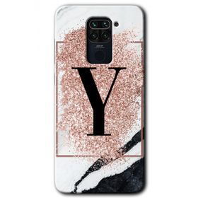 Xiaomi Redmi Note 9 Pembe Mermer Desenli Y Harfi Baskılı Uyumlu Silikon Kılıf