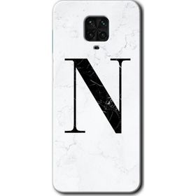 Xiaomi Redmi Note 9 Pro Beyaz Mermer Desenli N Harfi Baskılı Uyumlu Silikon Kılıf