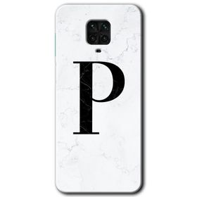 Xiaomi Redmi Note 9 Pro Beyaz Mermer Desenli P Harfi Baskılı Uyumlu Silikon Kılıf