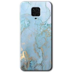 Xiaomi Redmi Note 9 Pro Mavi Gold Mermer Baskılı Uyumlu Silikon Kılıf