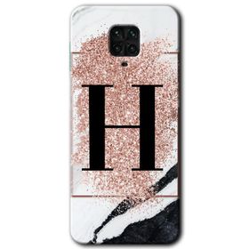 Xiaomi Redmi Note 9 Pro Pembe Mermer Desenli H Harfi Baskılı Uyumlu Silikon Kılıf