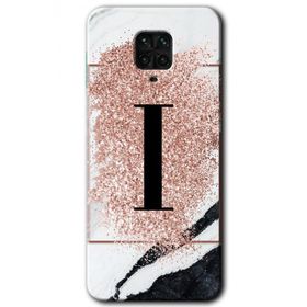 Xiaomi Redmi Note 9 Pro Pembe Mermer Desenli İ Harfi Baskılı Uyumlu Silikon Kılıf