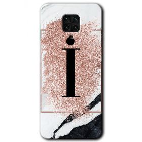Xiaomi Redmi Note 9 Pro Pembe Mermer Desenli İ Harfi Baskılı Uyumlu Silikon Kılıf