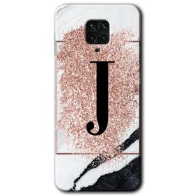 Xiaomi Redmi Note 9 Pro Pembe Mermer Desenli J Harfi Baskılı Uyumlu Silikon Kılıf