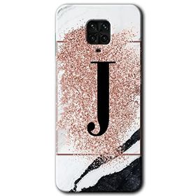 Xiaomi Redmi Note 9 Pro Pembe Mermer Desenli J Harfi Baskılı Uyumlu Silikon Kılıf