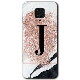 Xiaomi Redmi Note 9 Pro Pembe Mermer Desenli J Harfi Baskılı Uyumlu Silikon Kılıf