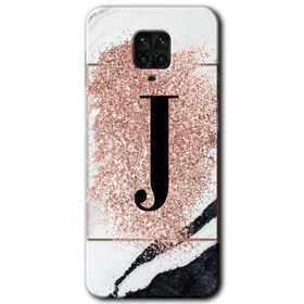 Xiaomi Redmi Note 9 Pro Pembe Mermer Desenli J Harfi Baskılı Uyumlu Silikon Kılıf