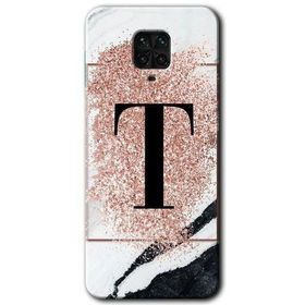 Xiaomi Redmi Note 9 Pro Pembe Mermer Desenli T Harfi Baskılı Uyumlu Silikon Kılıf