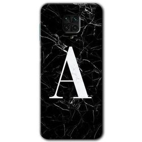 Xiaomi Redmi Note 9 Pro Siyah Mermer Desenli A Harfi Baskılı Uyumlu Silikon Kılıf