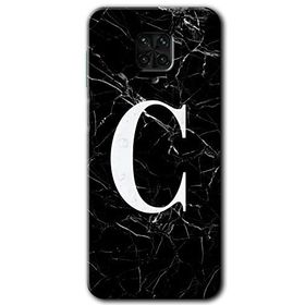 Xiaomi Redmi Note 9 Pro Siyah Mermer Desenli C Harfi Baskılı Uyumlu Silikon Kılıf