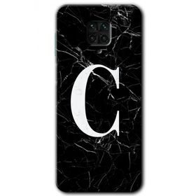 Xiaomi Redmi Note 9 Pro Siyah Mermer Desenli C Harfi Baskılı Uyumlu Silikon Kılıf