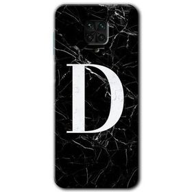Xiaomi Redmi Note 9 Pro Siyah Mermer Desenli D Harfi Baskılı Uyumlu Silikon Kılıf
