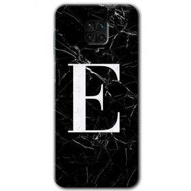 Xiaomi Redmi Note 9 Pro Siyah Mermer Desenli E Harfi Baskılı Uyumlu Silikon Kılıf
