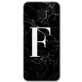 Xiaomi Redmi Note 9 Pro Siyah Mermer Desenli F Harfi Baskılı Uyumlu Silikon Kılıf