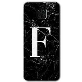 Xiaomi Redmi Note 9 Pro Siyah Mermer Desenli F Harfi Baskılı Uyumlu Silikon Kılıf